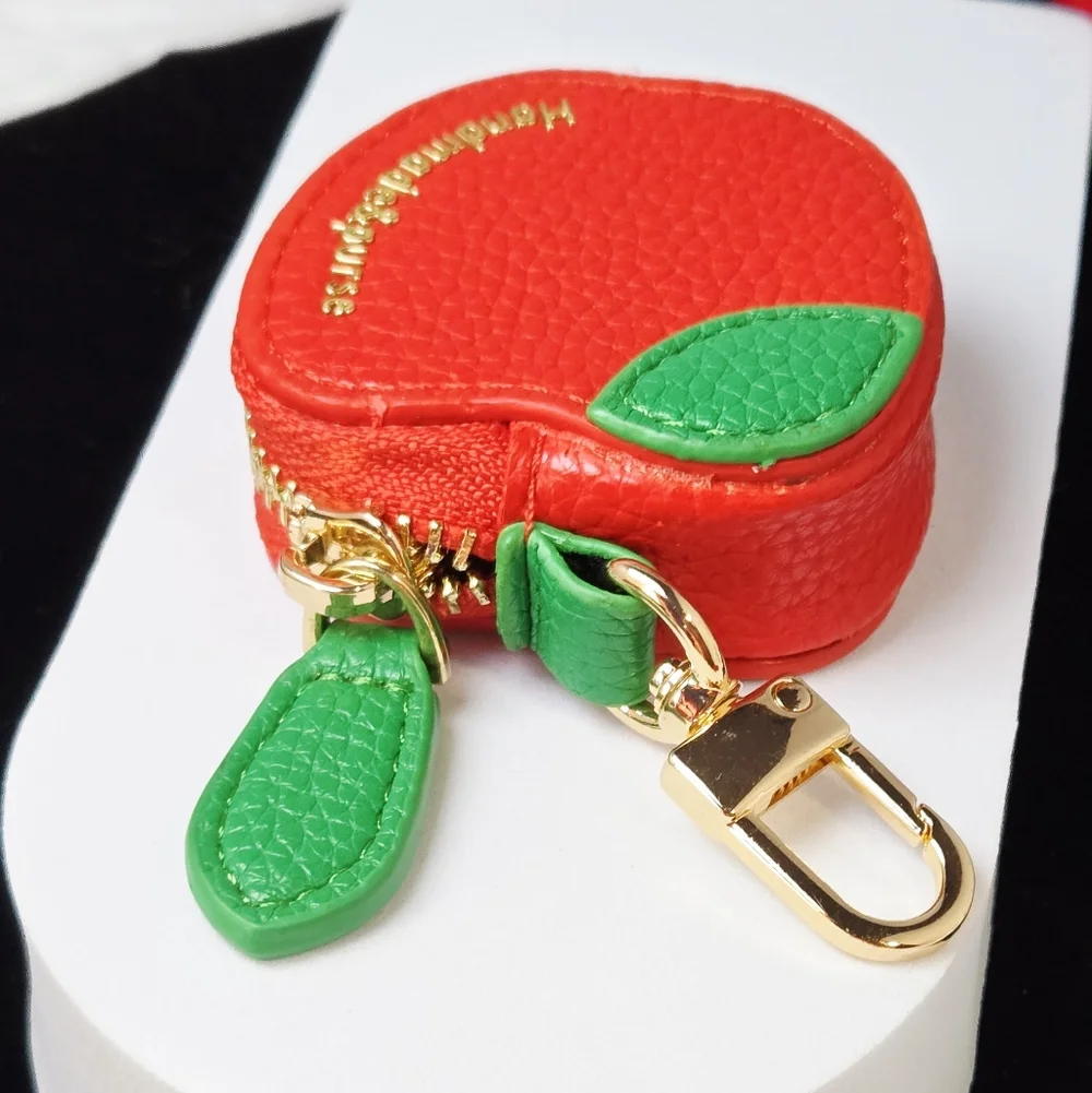 Apple Mini Coin Purse Keychain Red Embroidered Fruit Pouch Bag Charm